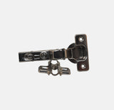 Scharnier mit Dämpfung, Mittelanschlag, Montageplatte H=0 mit Euroschrauben (mit Logo GTV PRESTIGE)